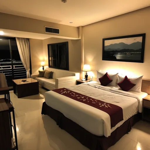 Prompt: Hotel room at resort in Subic at night circa April 2021