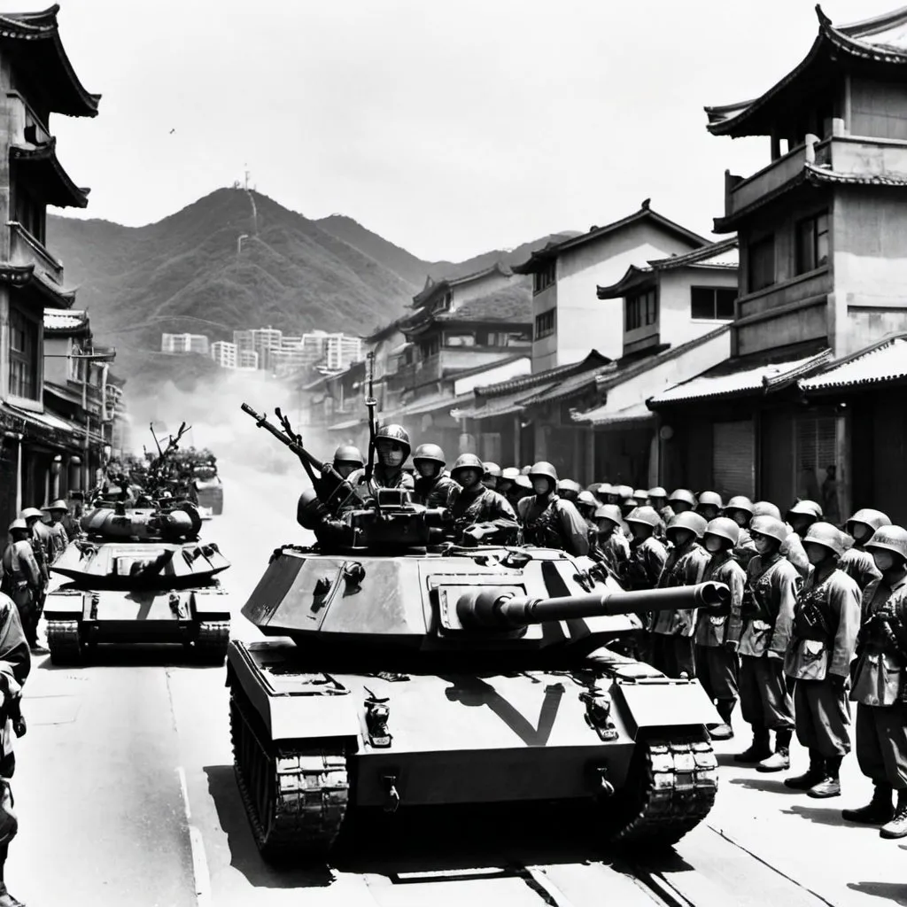 Prompt: Chinese troops lay siege on Keelung city Taiwan circa 2026