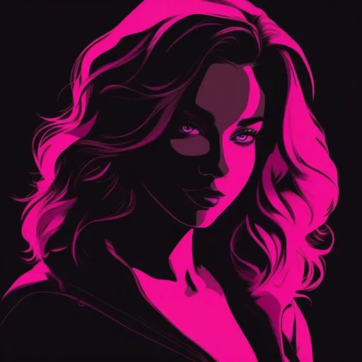 Prompt: Masterpiece, best quality, follows prompt exactly. Silhouette of a woman with bright pink eyes, wearing a rogue outfit, sultry smile, no other tangible features, in shadows, silhouette artstyle, simple black background