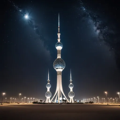 Prompt: Kuwait towers at night with stars