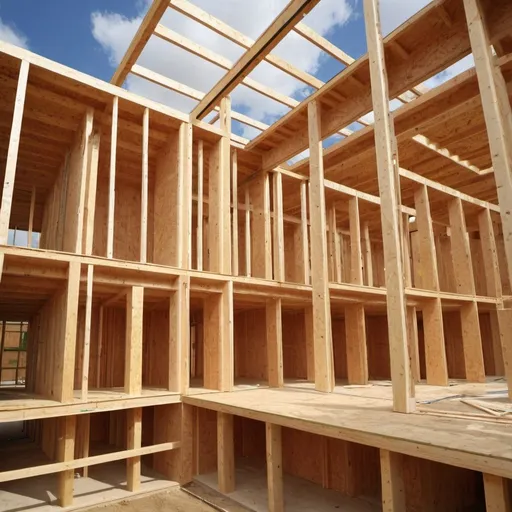 Prompt: construction, buidling, clt, wood, timber, frame, presentantion, wood panels