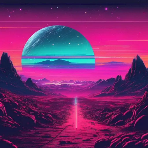 Prompt: synthwave, retro art, starlit sky seen from mars