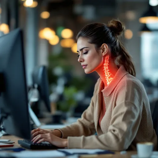 Prompt: Neck pain female in office