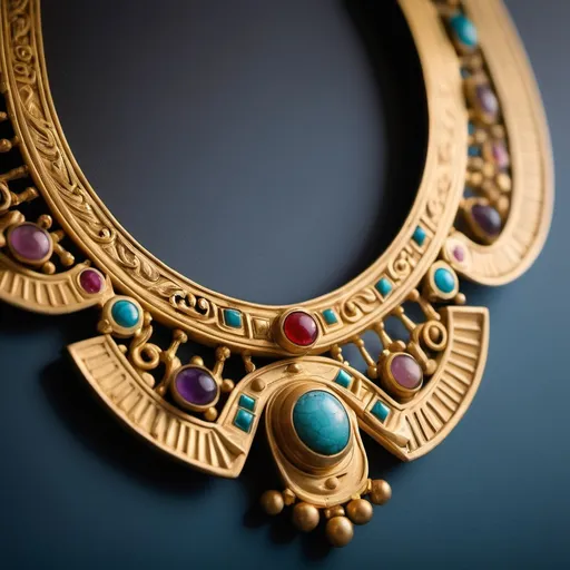 Prompt: a close up of a gold detailed ancient greek style necklace with gems