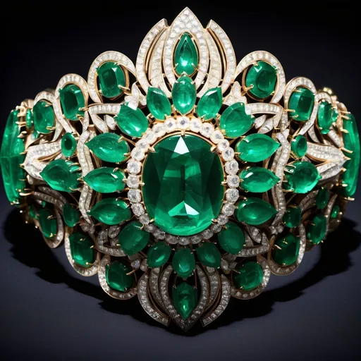 Prompt: a close up of an extravagant emerald bracelet