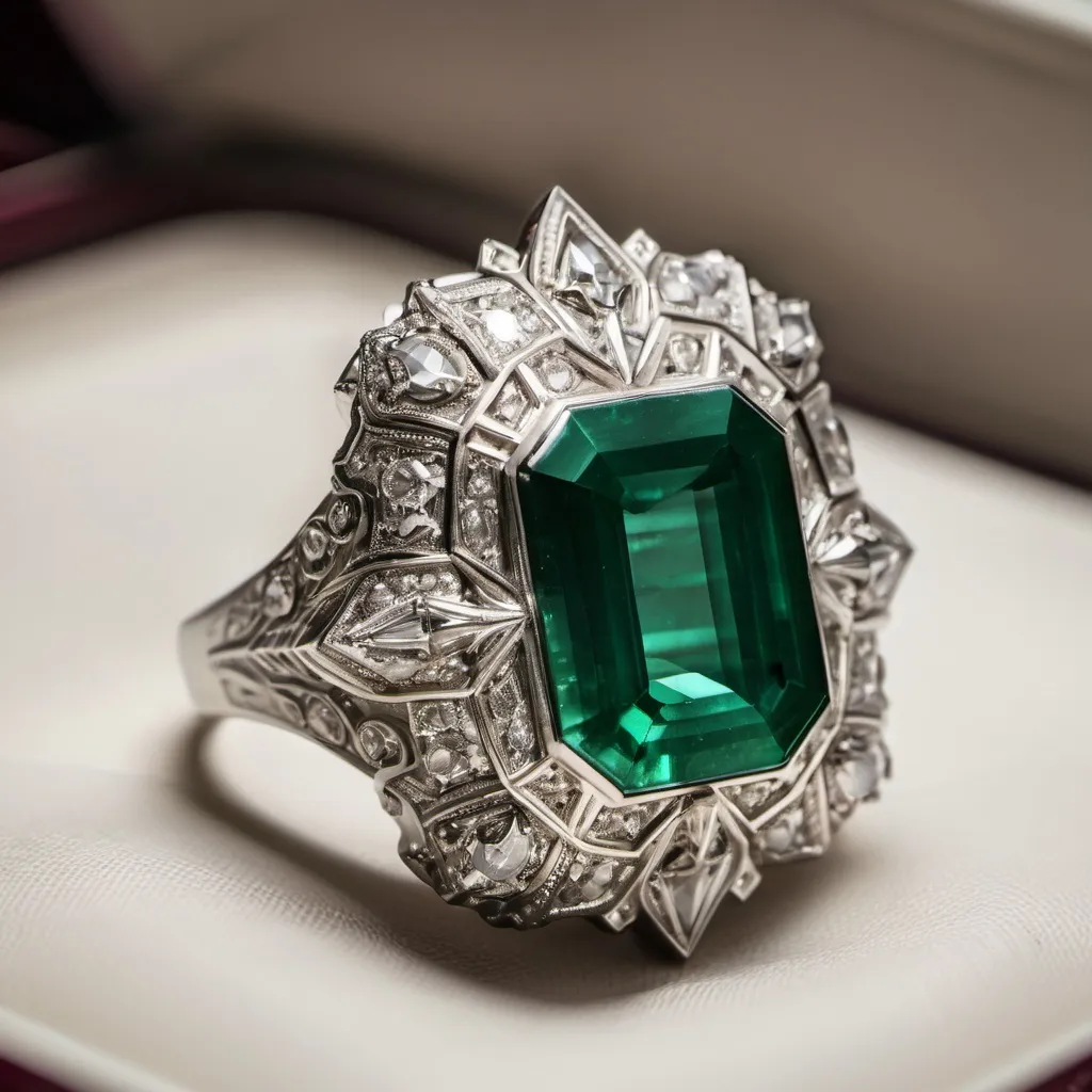 Prompt: a close up of an extravagant emerald ring