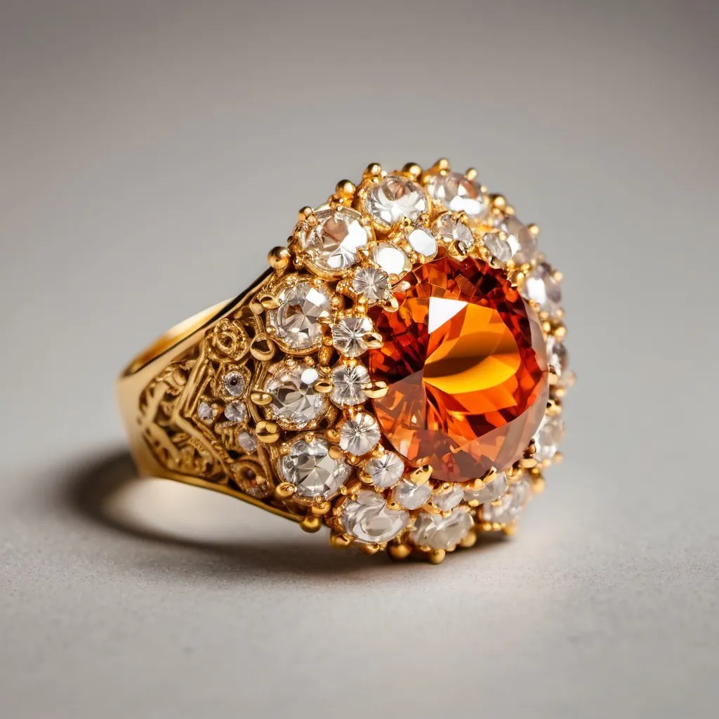 Prompt: a close up of an extravagant gem stone gold ring