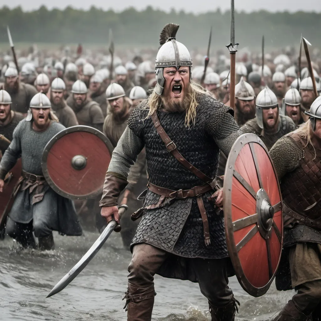 Prompt: Battle of Ragnar lotbrok viking army against English army