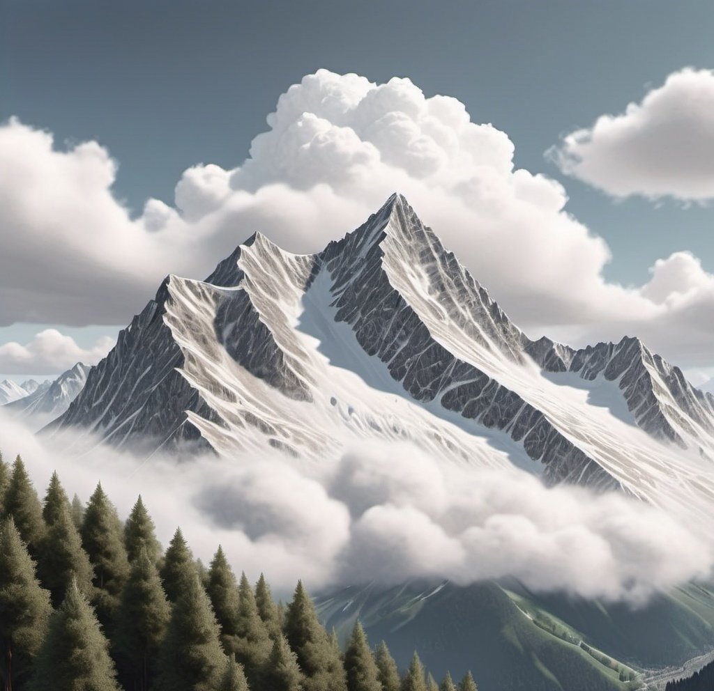 Prompt: The Alps mountain range, clouds, Silver Mountain, realistic
