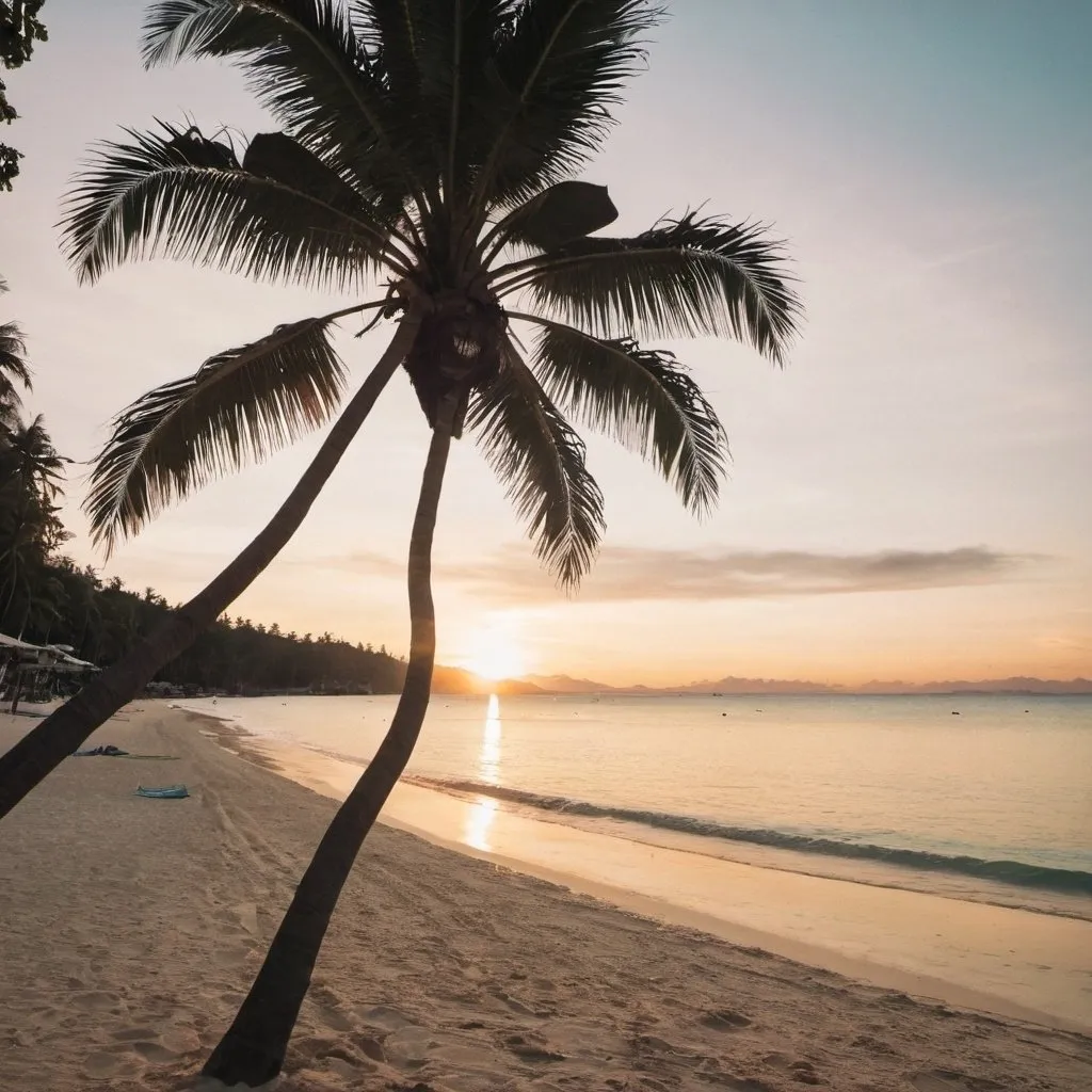 Prompt: Boracay travel sunset palmtree sand 