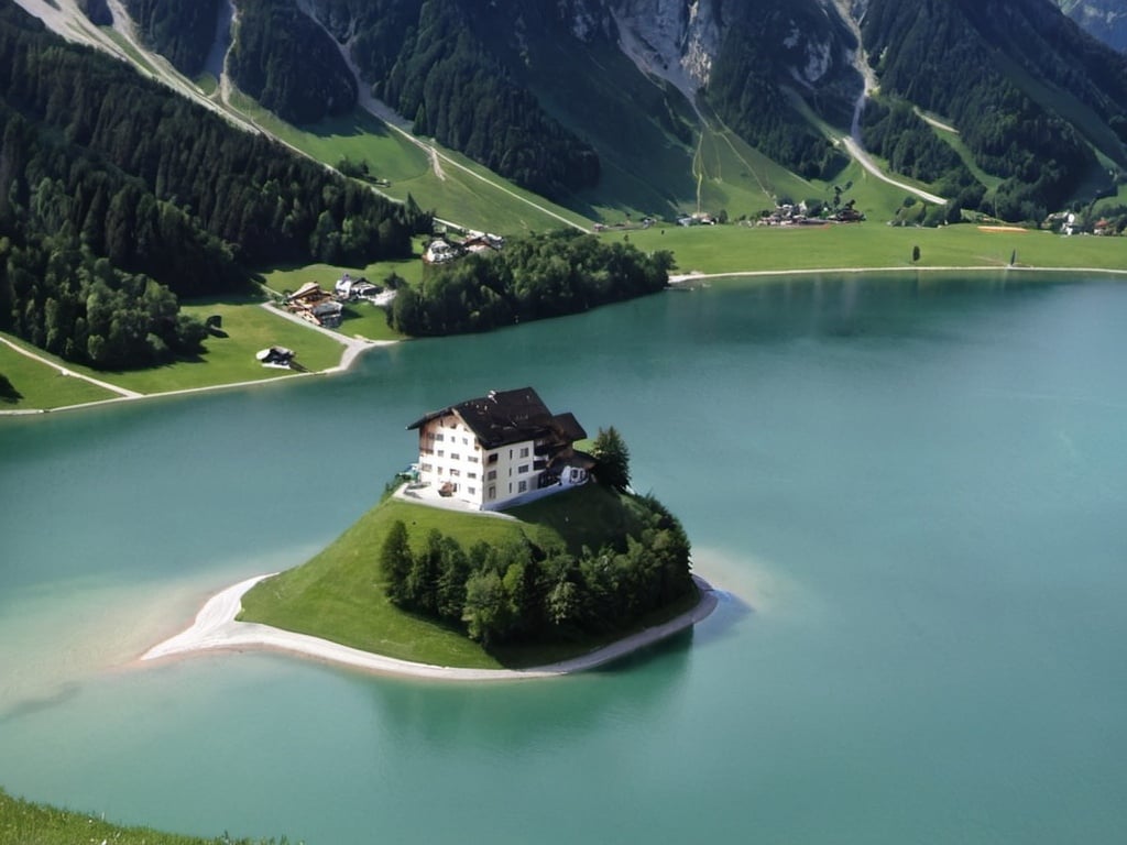 Prompt: Austrian Mountain and lake 
