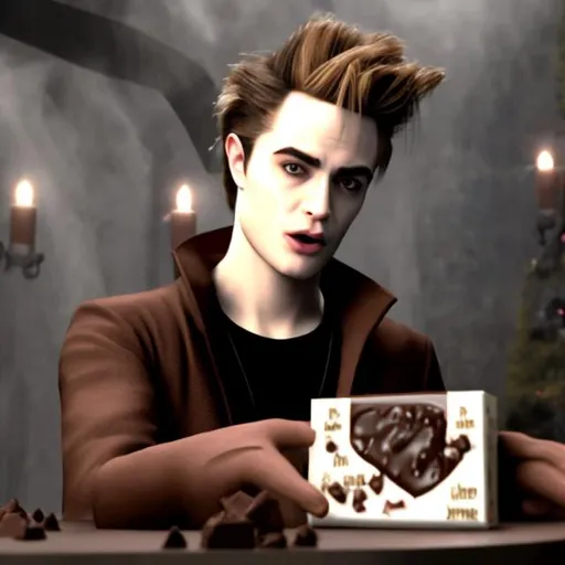 Prompt: Edward Cullen pooping chocolate