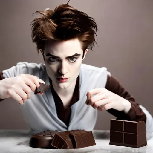 Prompt: Edward Cullen pooping chocolate