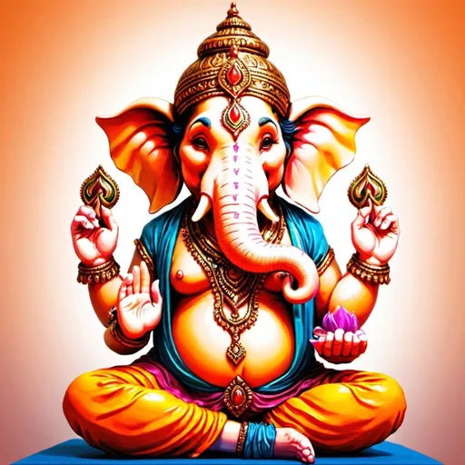 Prompt: Lord Ganesha Elephant God in Yoga pose, vibrant colors