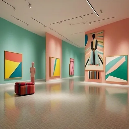 Prompt: <mymodel>Make a 3d layout of a spacious modern art gallery