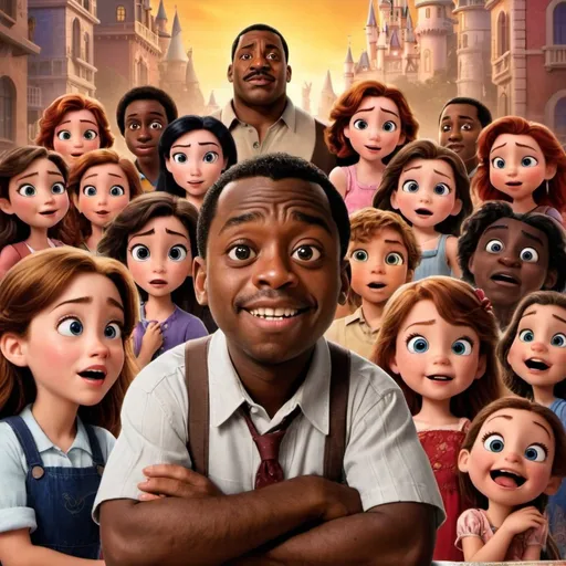 Prompt: a disney movie poster for a movie caled pedofil. there is a black man on the poster and a lot of childen