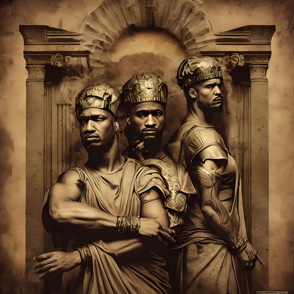 Prompt: hip hop album cover art in roman style
