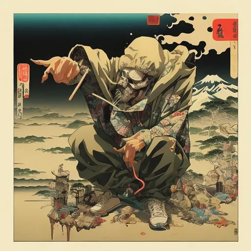 Prompt: hip hop album cover art in japanese
 art sytle
