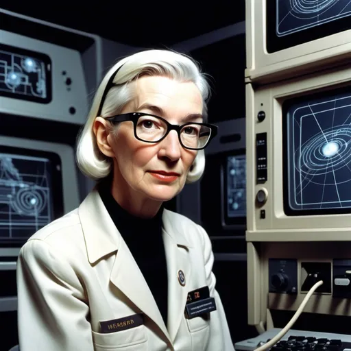 Prompt: Crear una imagen futurista, relacionado al dia internacional del tester (9 de septiembre), colocar la fecha en la parte superior central, basado en Grace Murray Hopper, colocando su nombre en la parte inferior central de la imagen