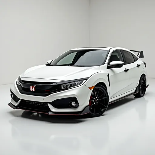 Prompt: Clean 2018 Honda civic si that's modified blank on white paint