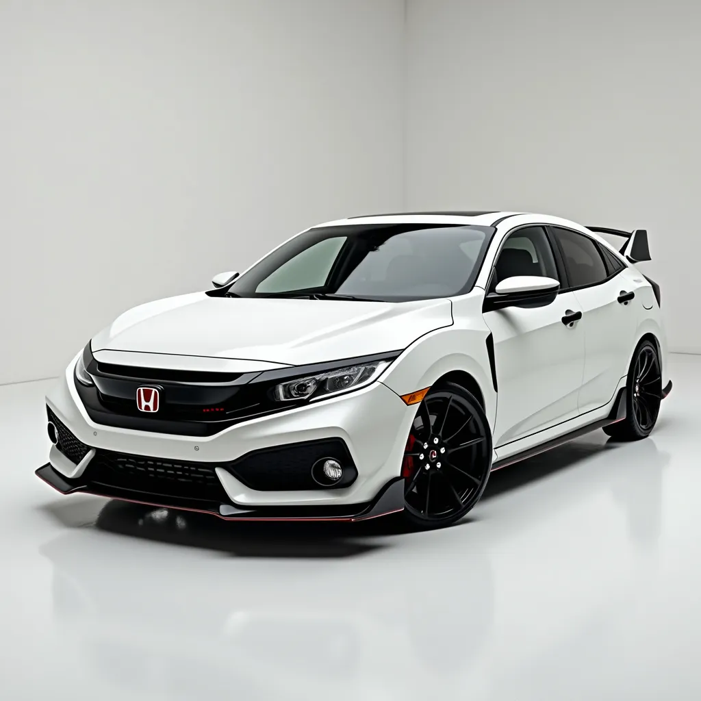 Prompt: Clean 2018 Honda civic si that's modified blank on white paint
