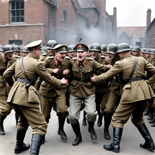 Prompt: a image containing british soliders attcking nazis of germany