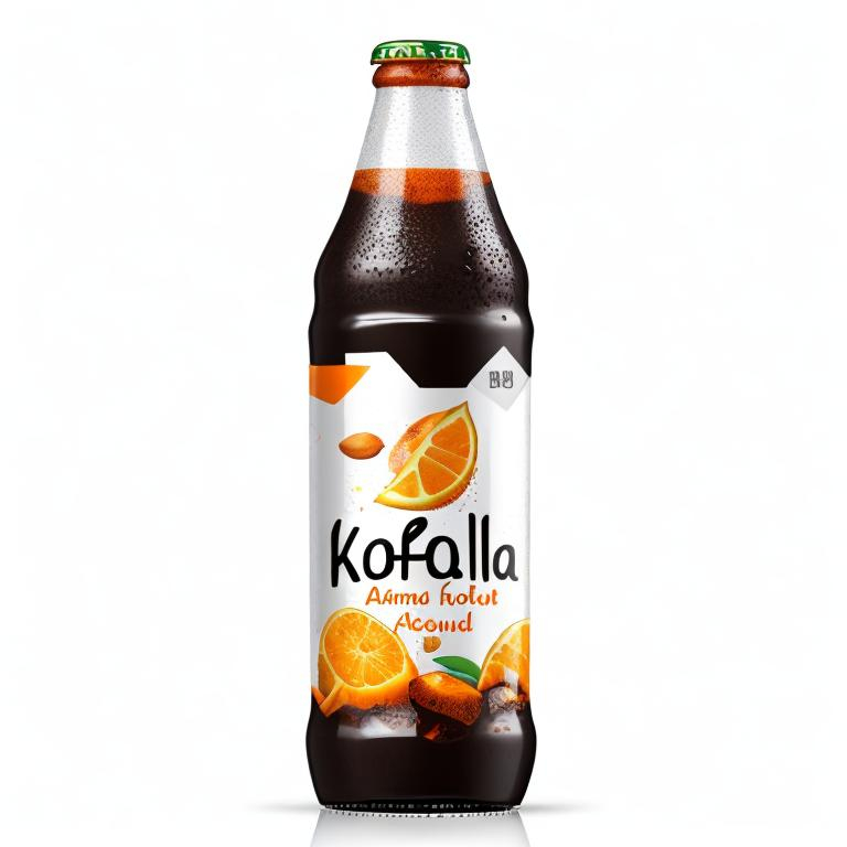 Prompt: 
Create an image of a bottle of Kofola drink with the flavor of orange and almond. 
