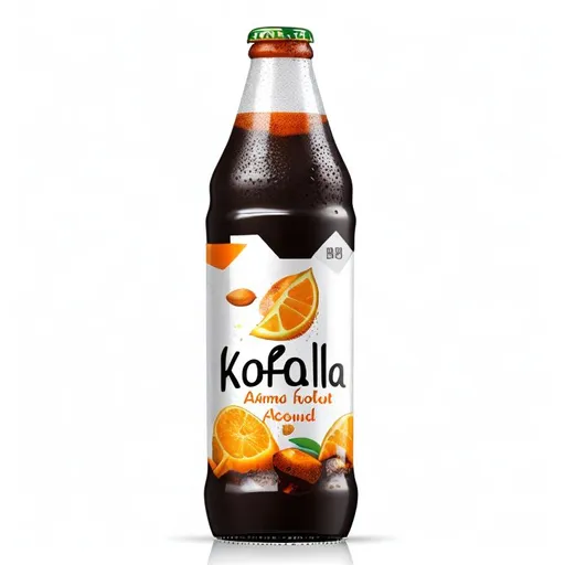 Prompt: 
Create an image of a bottle of Kofola drink with the flavor of orange and almond. 
