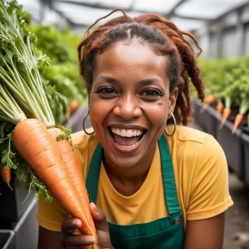 Prompt: a professional caribbean guyanese woman who is happy that she finally escaped the carrot that was constantly being dangled in front of her at her job