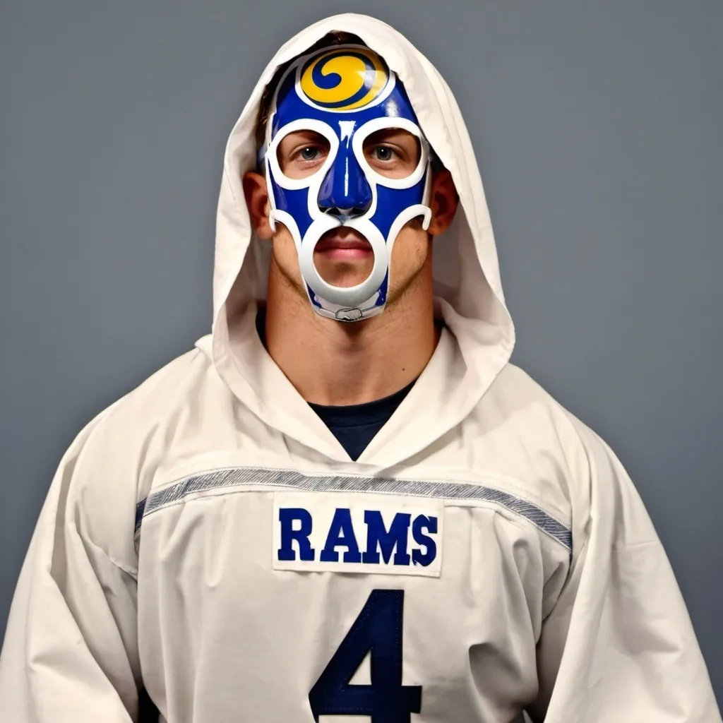 Prompt: Cooper Kupp, the wide reciever for the los angeles rams wearing a ku klux klan mask and robes

