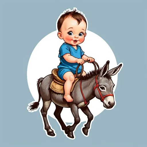 Prompt: a baby boy riding donkey logo