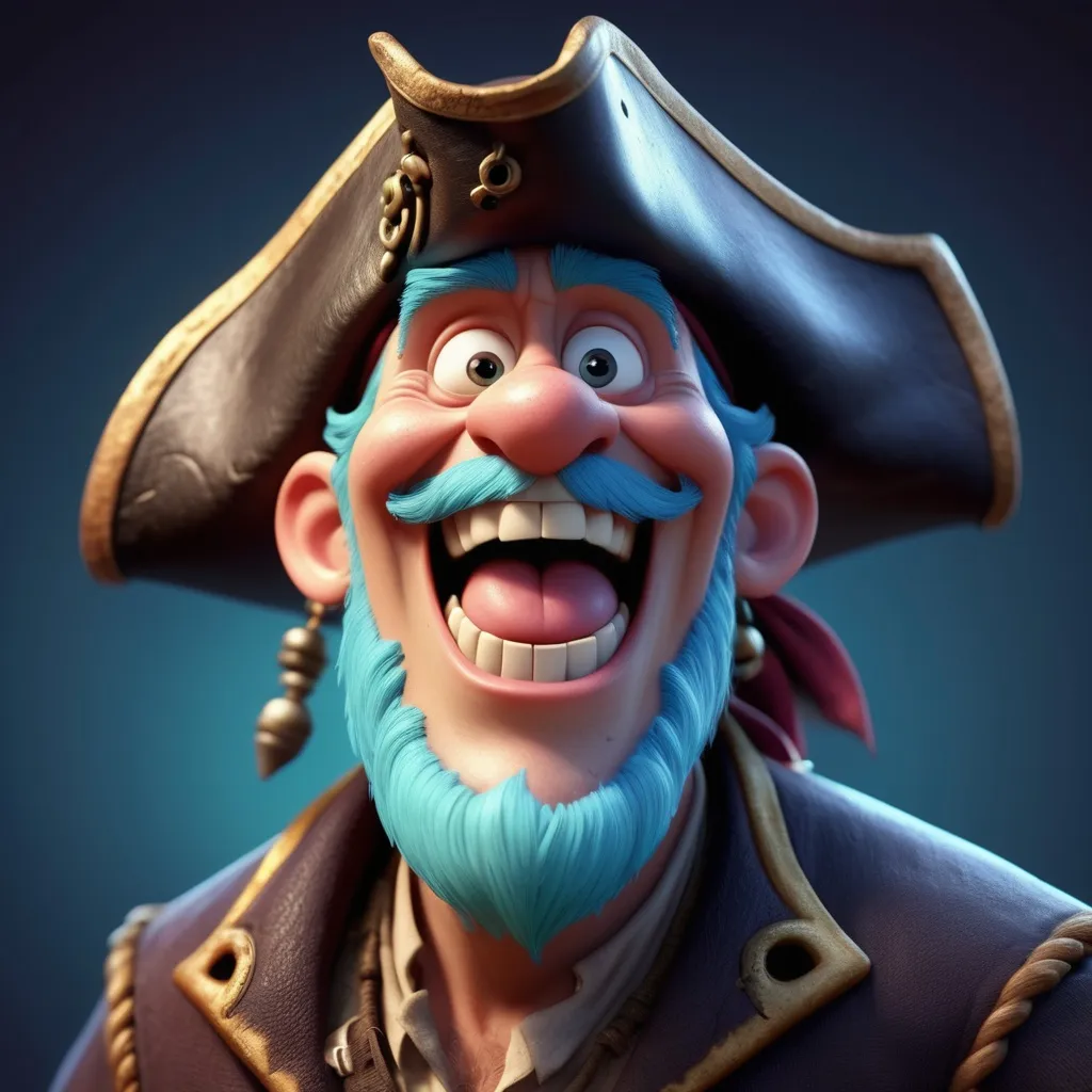 Prompt: Disney pixar character, 3d render style, old pirate evil laugh, cinematic colors