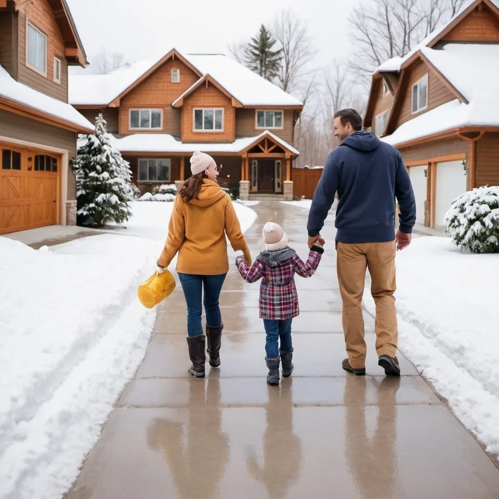Prompt: Picture of a family enjoying a snow-free driveway

