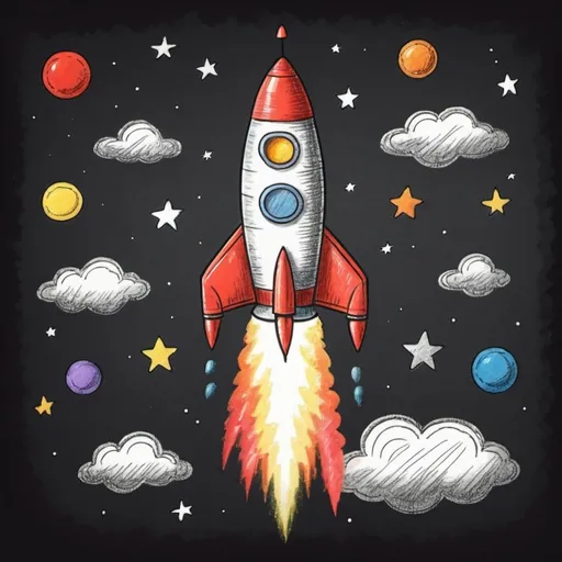 Prompt: a cartoon rocket drawn with crayons
