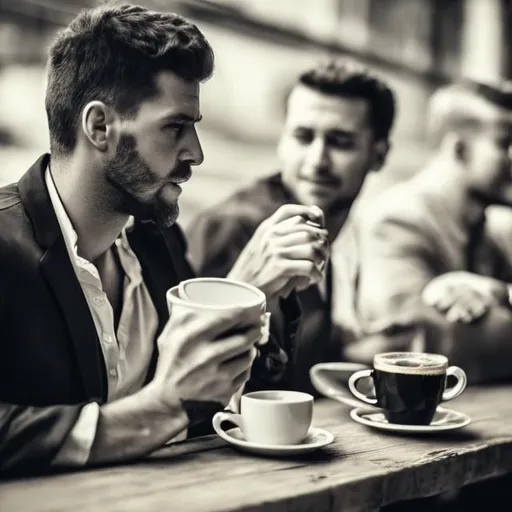 Prompt: Men drinking coffe 