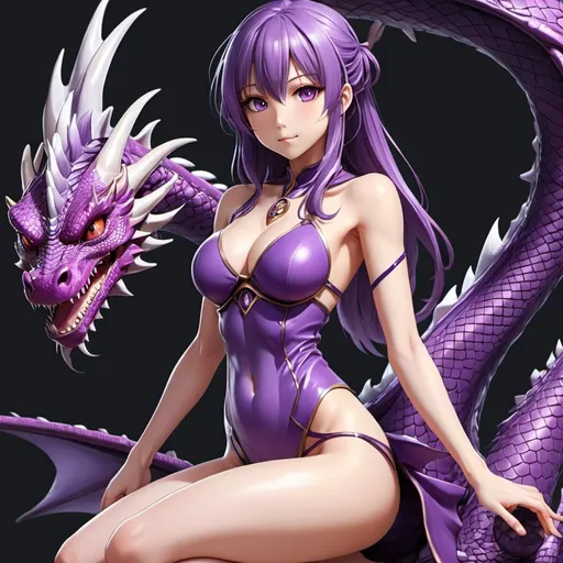 Prompt: Hot fullbody purple anime dragon girl