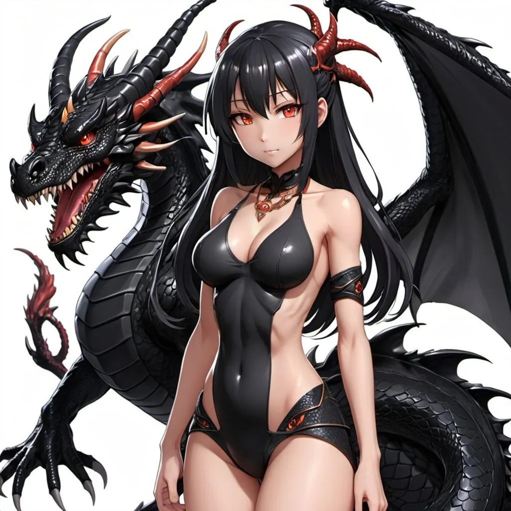 Prompt: Hot fullbody black anime dragon girl