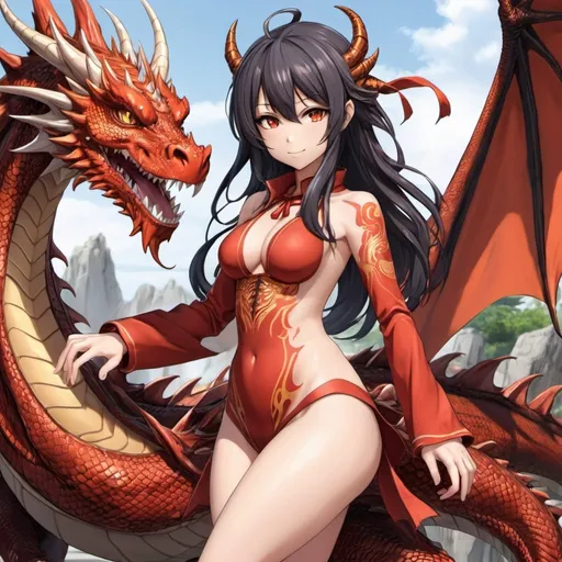 Prompt: Hot fullbody anime dragon girl