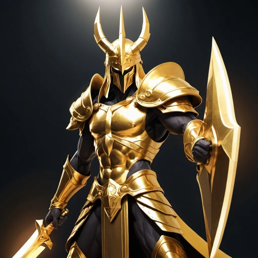 Prompt: Powerful golden warrior holding Gungnir