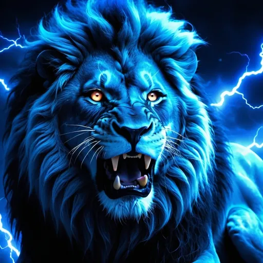 Prompt: Magic lion roaring with blue lightning 