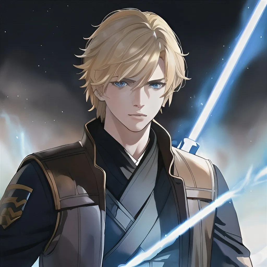 Prompt: Young man, luke skywalker, detailed and symmetrical depiction, supernatural force surrounding him, cell-shaded with extreme detail, 8k resolution, cinematic adventure, UHD, elegant and realistic, masterpiece, blond hair with bangs, piercing blue eyes, high-res, force powers, intense gaze, fine art