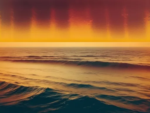 Prompt: Ocean sunset blurry edit, dark yellow dark Red Sea color minimalist textures, edited abstract style, album artwork
