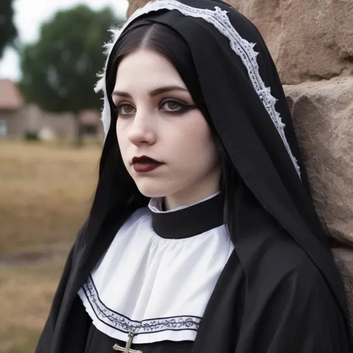 Prompt: goth girl decides to turn her life around and come to Jesus and become a traditional christian