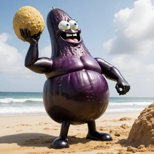 Prompt: a huge black eggplant man pounding into sandy cheeks from spongebob