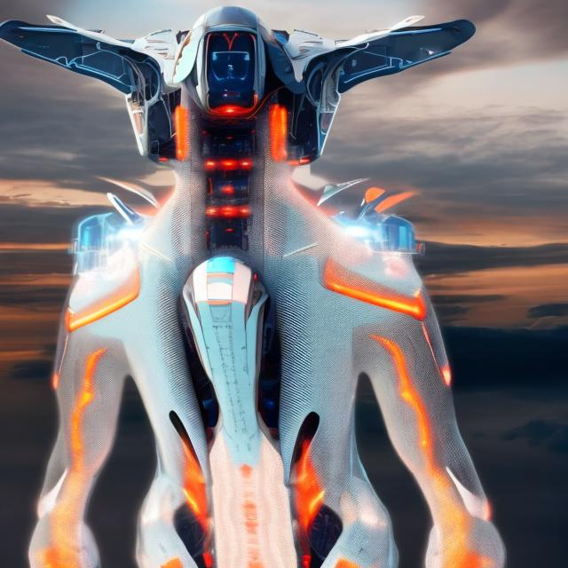 Prompt: a futuristic flying house with wings and that flap and jet engines that are red and orange blue flames from under the wings


