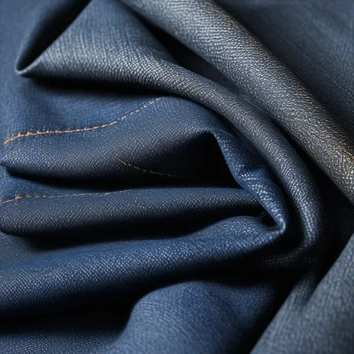 Prompt: Extreme close-up photograph of layered luxury materials: raw selvedge denim in Prussian blue, black full-grain leather with visible grain texture, slate grey wool suiting fabric with visible weave, battleship grey technical fabric with subtle sheen. Materials arranged in an abstract, overlapping composition. Studio lighting, sharp detail, textural emphasis, professional product photography style. Inspired by Irving Penn's still life work."