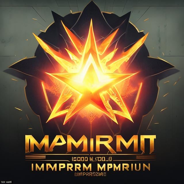 Prompt: There is a Slogan which can be read as  "IMPERIUM" in the middle of the picture in golden writing(with shade).
Under the slogan is a light-grey shuriken spotted with 15 white dot which disperse in the shuriken randomly. The background is black
