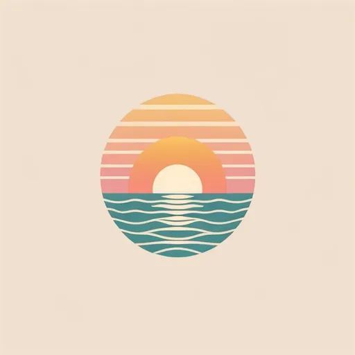 Prompt: Create a minimalist logo design. A sun setting over the ocean. Use pastel colors and a retro surf/skate brand aesthetic 
