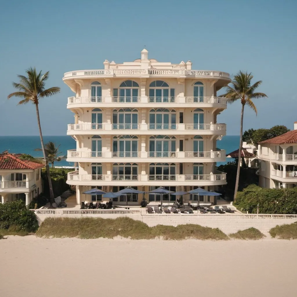 Prompt: A luxurious building next to the beach