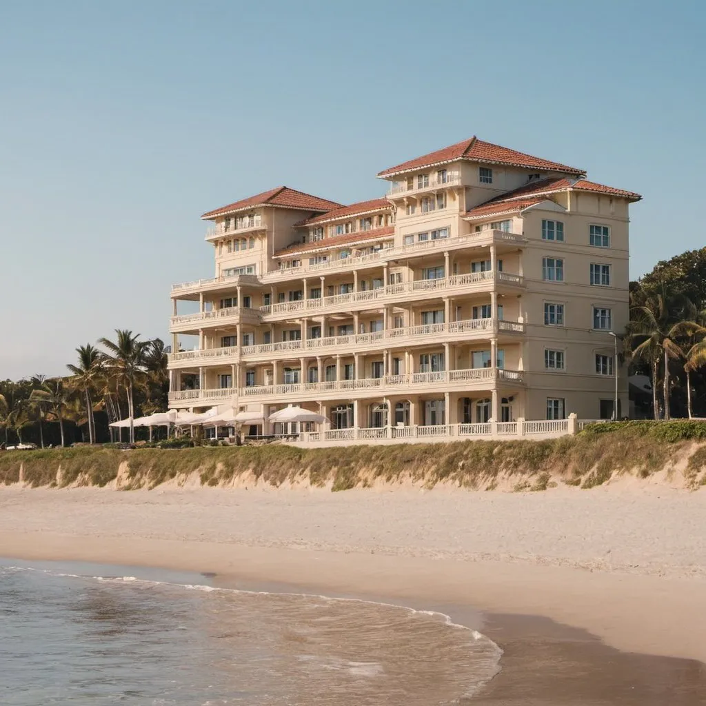 Prompt: A luxurious building next to the beach